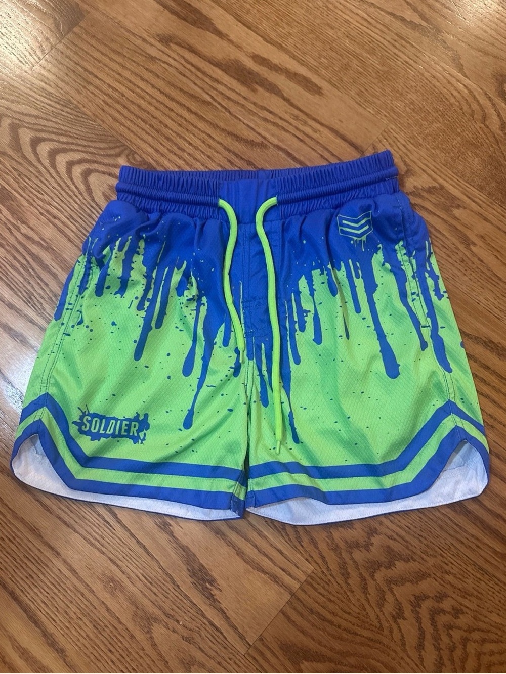 Soldier Sports Athletic Shorts Boys Large Blue Green Drip